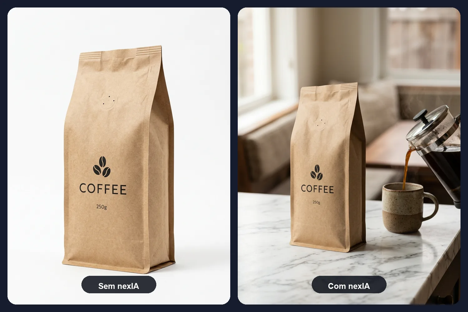 Comparativo antes e depois de um produto