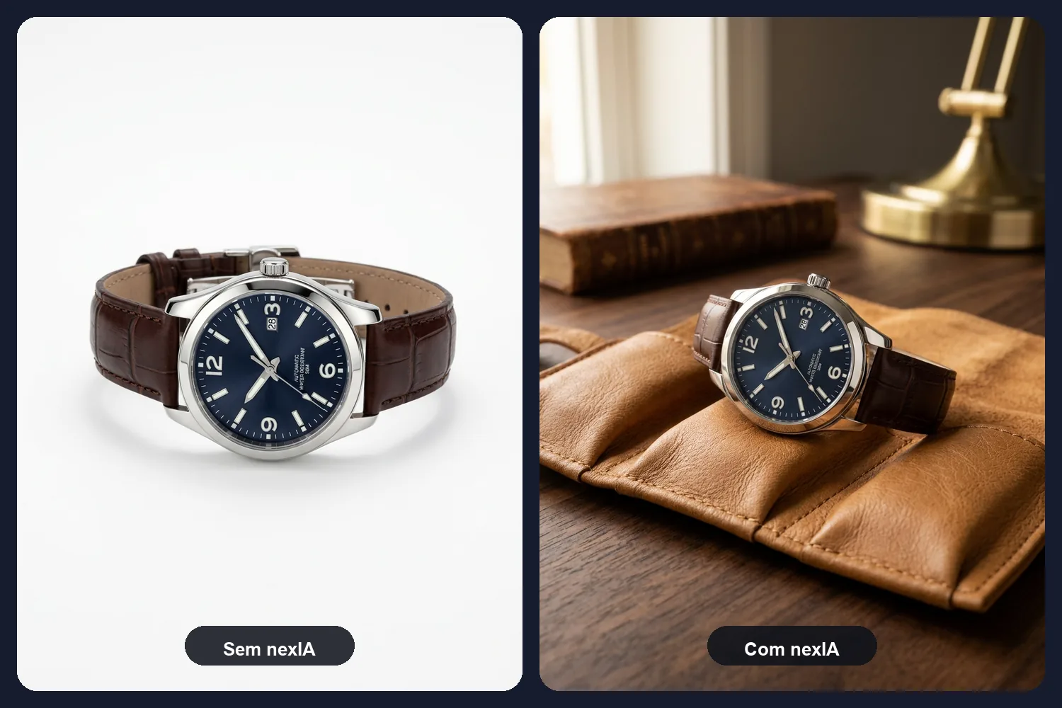 Comparativo antes e depois de um produto