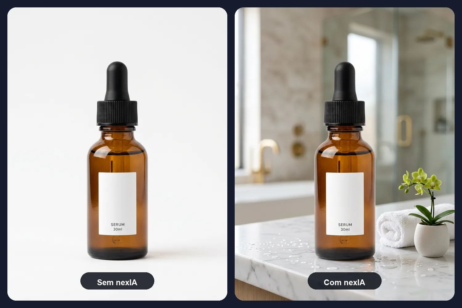 Comparativo antes e depois de um produto
