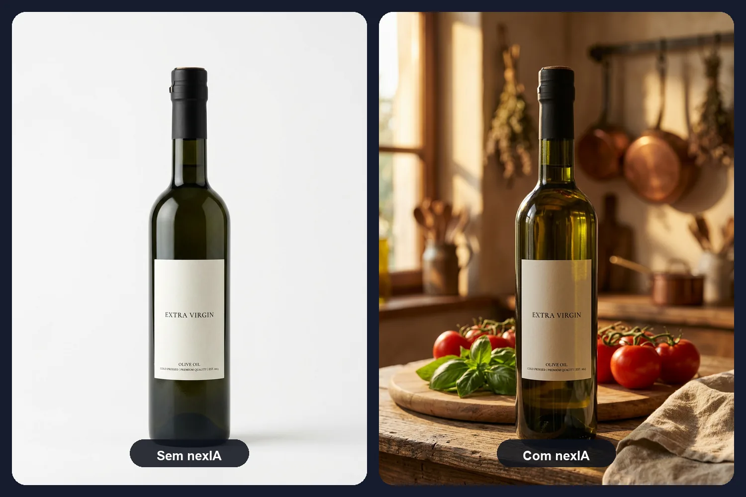 Comparativo antes e depois de um produto