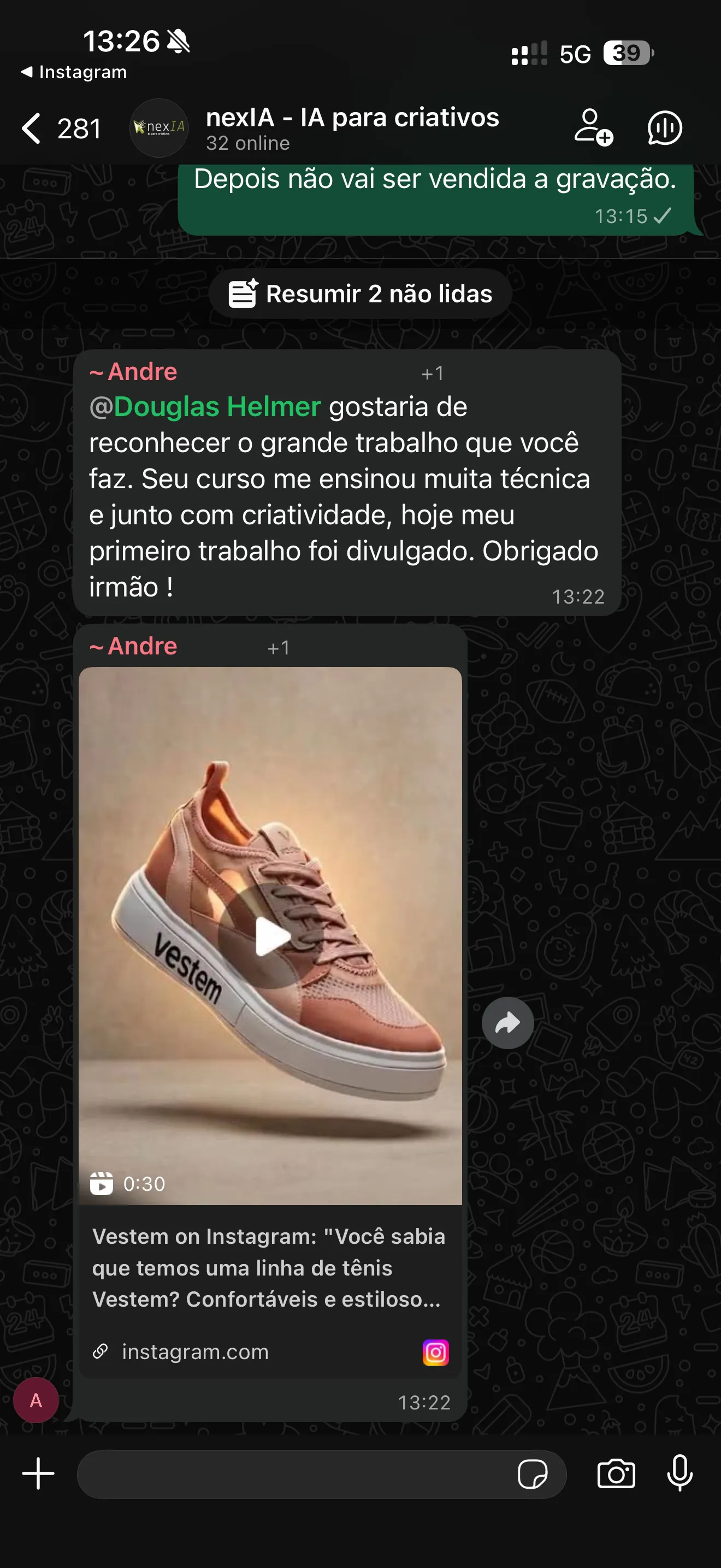 Depoimento de aluno
